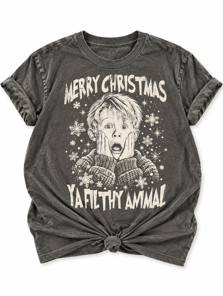 Plus/Reg Short Sleeve "Merry Christmas You Filthy Animal" Graphic Tee - Freckled Poppy