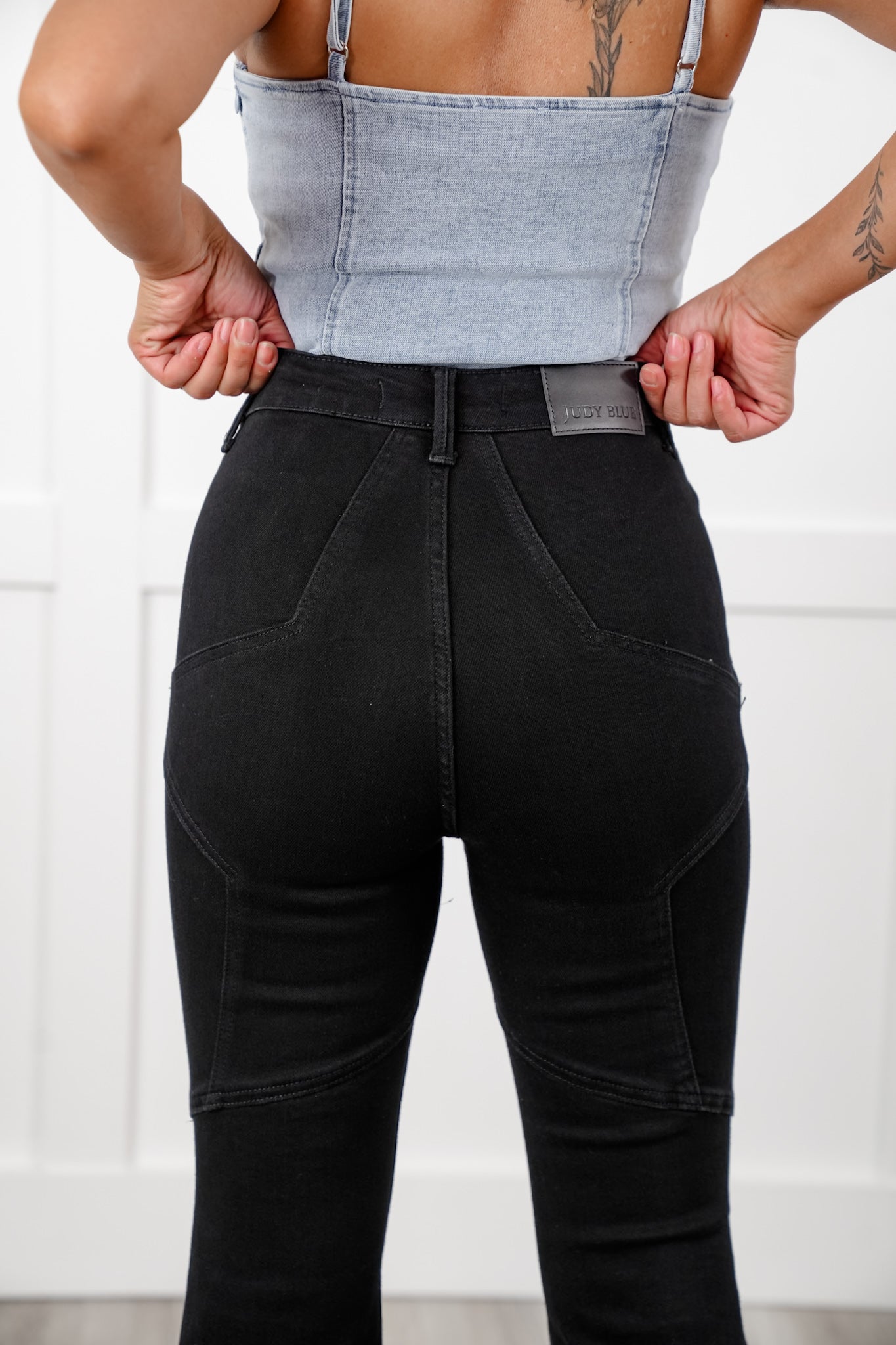 Judy Blue High Rise Black Star Seam Detail Flare Jeans