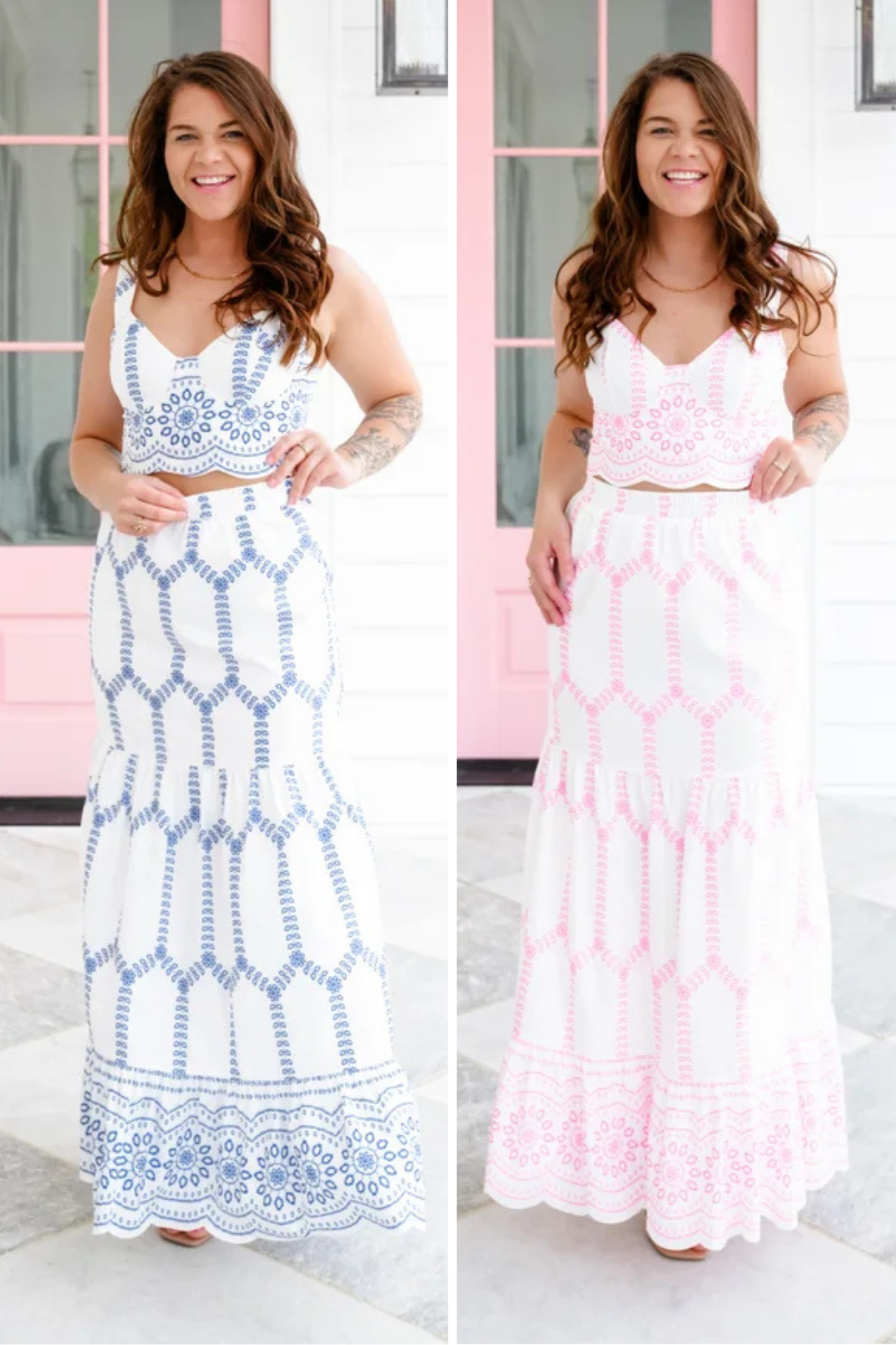 Restock! Clase Azul Embroidery Print Sleeveless Bustier Top and Maxi Skirt Set