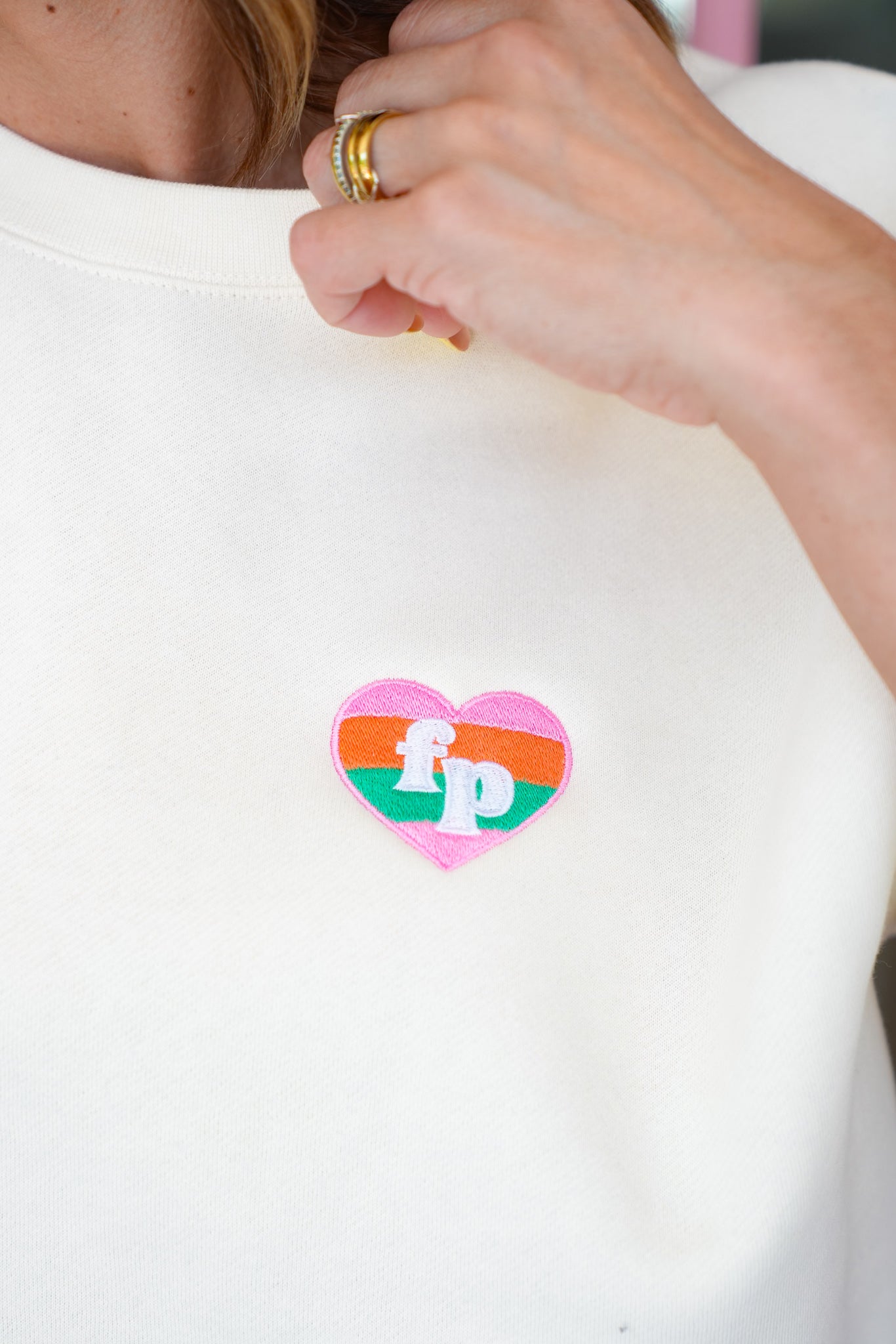 Plus/Reg Long Sleeve "FP" Embroidered Heart Graphic Sweatshirt