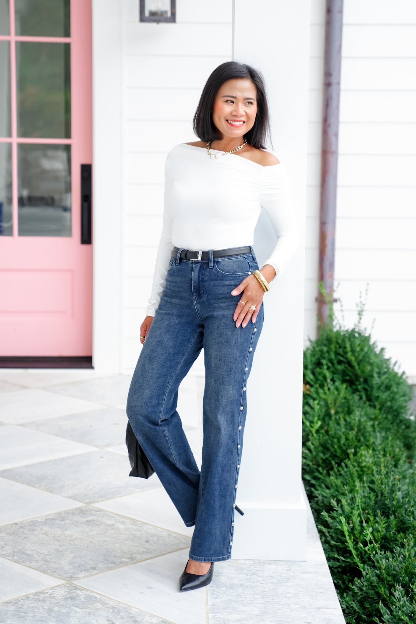 Judy Blue High Rise Dark Wash Studded Straight Leg Jeans