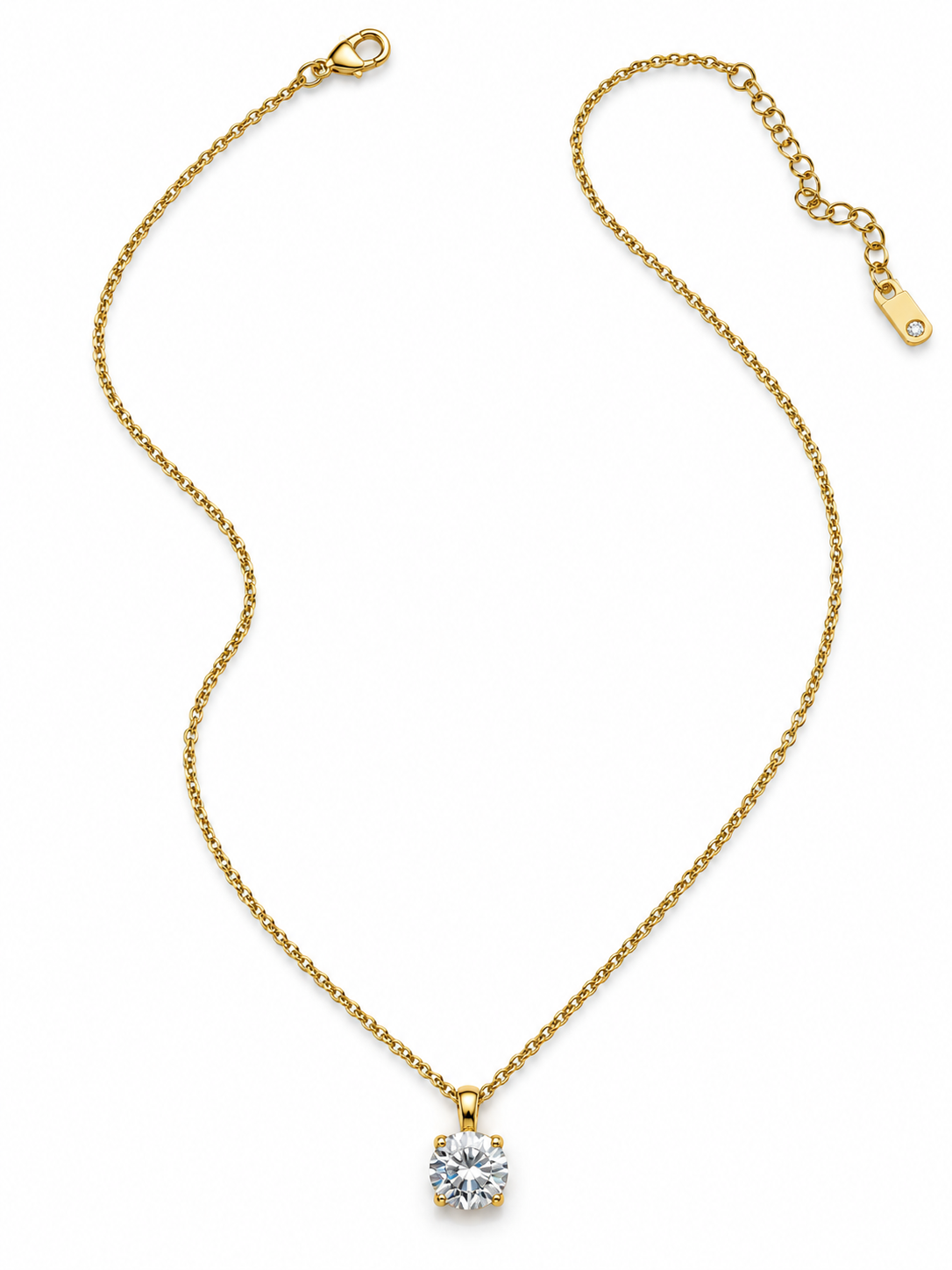 Golden Solitaire Crystal Pendant Necklace