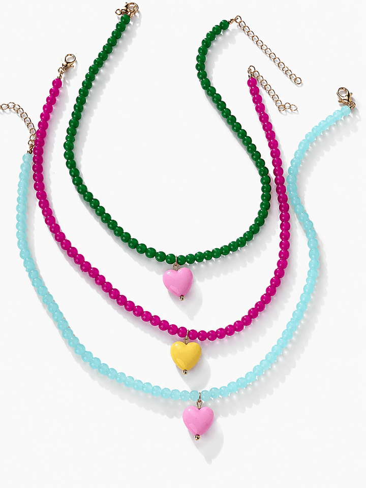 Colorful Beaded Necklace with Heart Pendant - Freckled Poppy