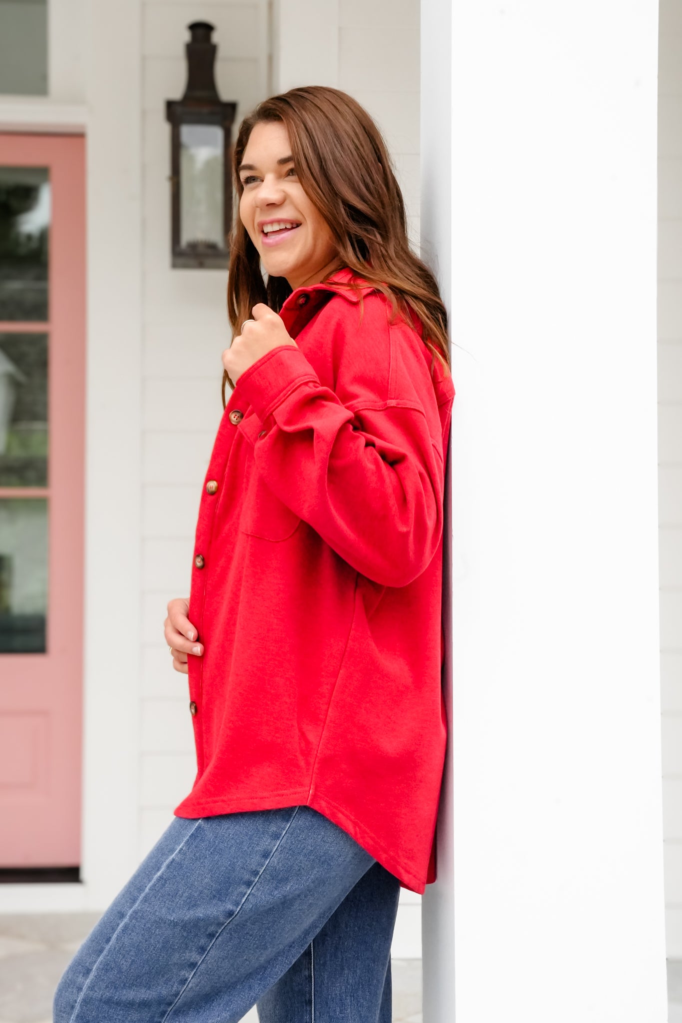 Plus/Reg Long Sleeve Button Down Knit Shacket