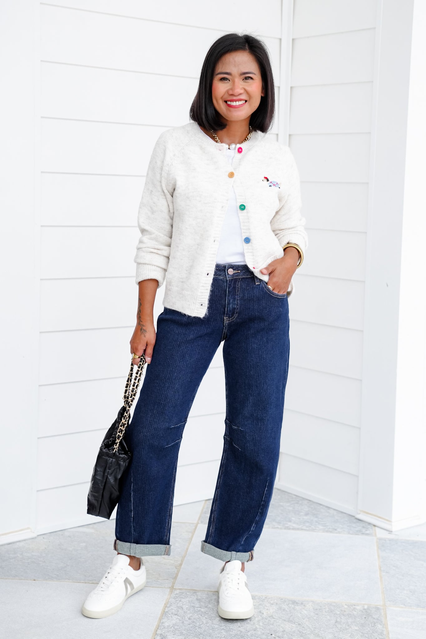 Risen High Rise Dark Wash Textured Barrel Jeans