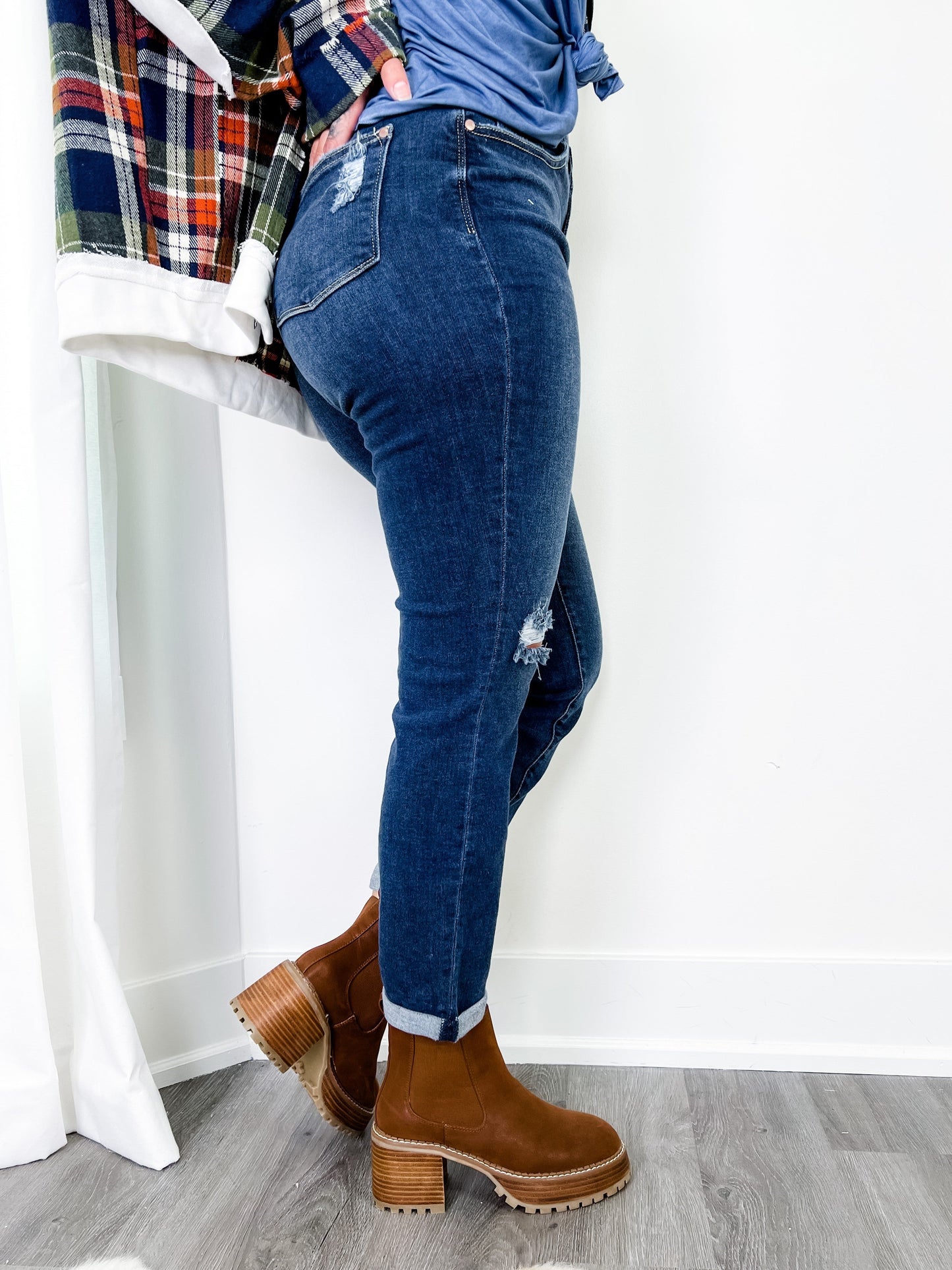 Judy Blue Casual Friday High Rise Cuffed Boyfriend Distressed Jeans