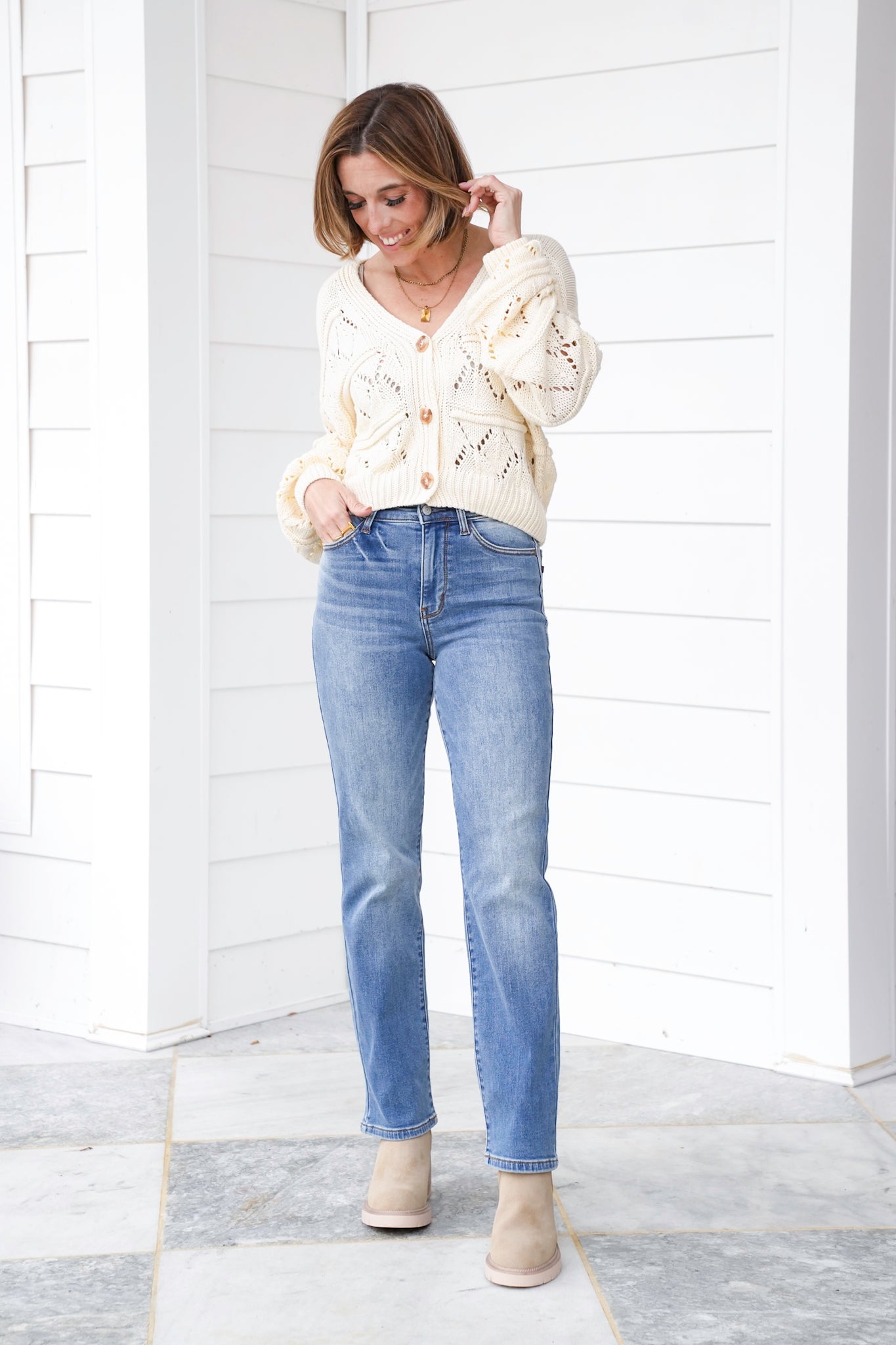 Judy Blue High Rise Medium Vintage Wash Thermal Straight Leg Jeans