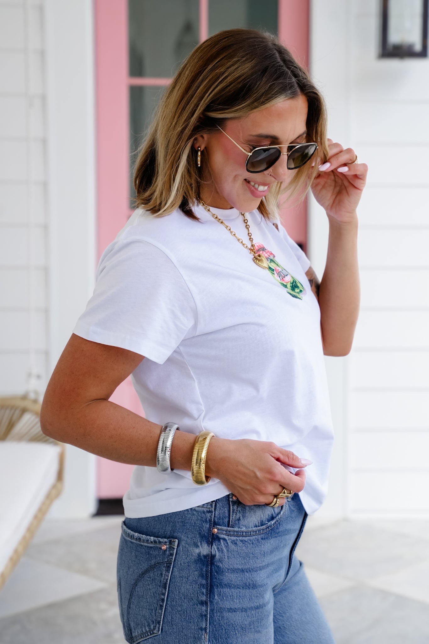 White Short Sleeve Pickle Jar Graphic Tee