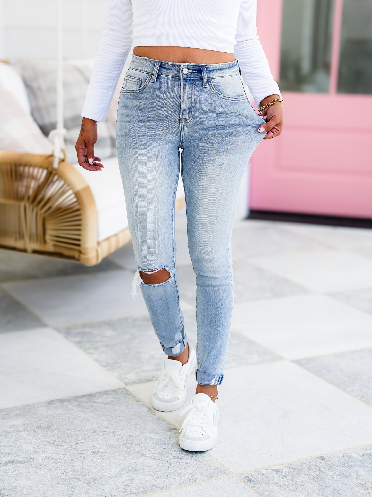 Vervet "Radmore" Mid Rise Slim Crop with Double Cuff