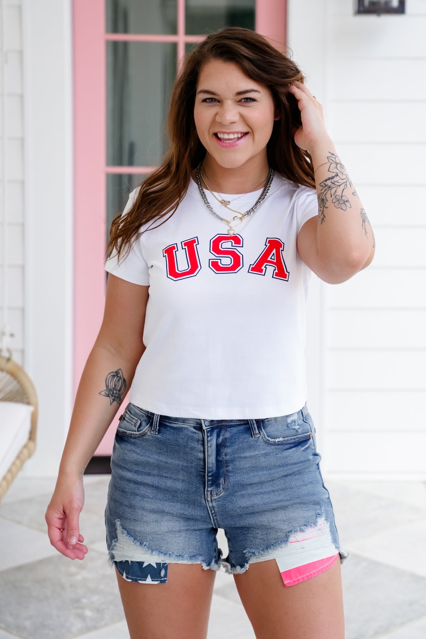 Short Sleeve "USA" Graphic Crop Top