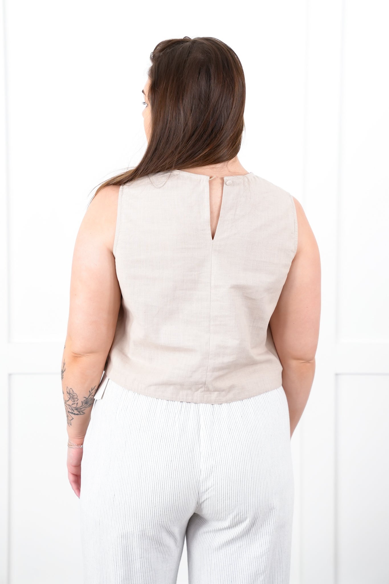 Linen Tank Top With Bubble Hem Detail