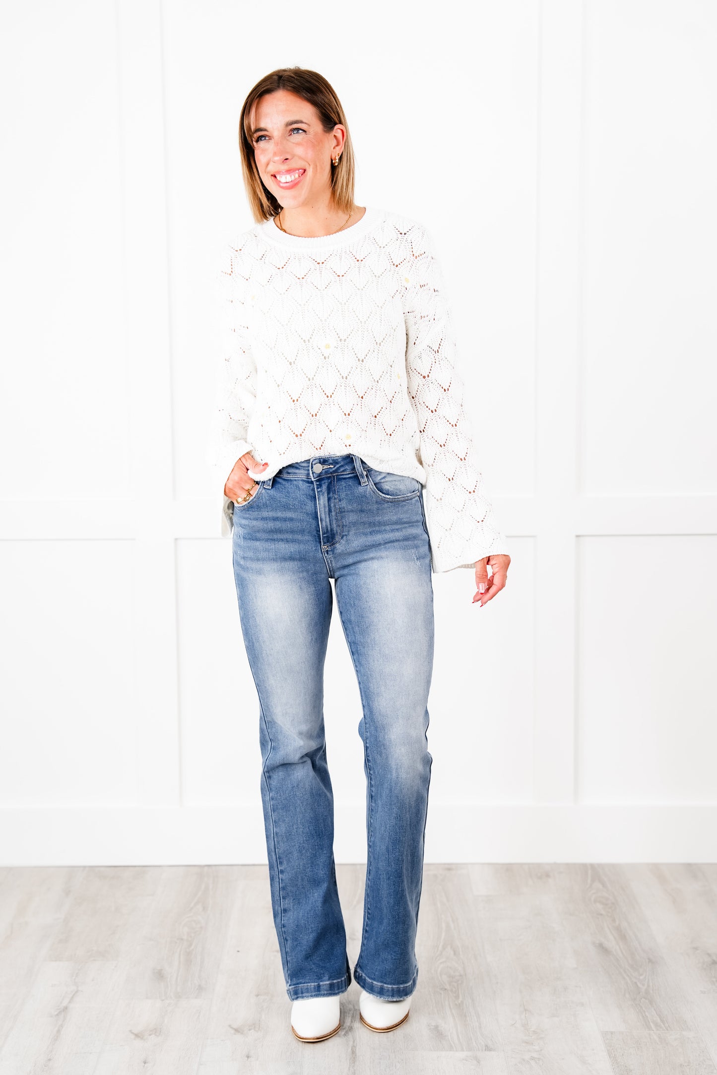 Risen Look What You Made Me Do High Rise Light Wash Multiple Inseam Boot Cut Jeans