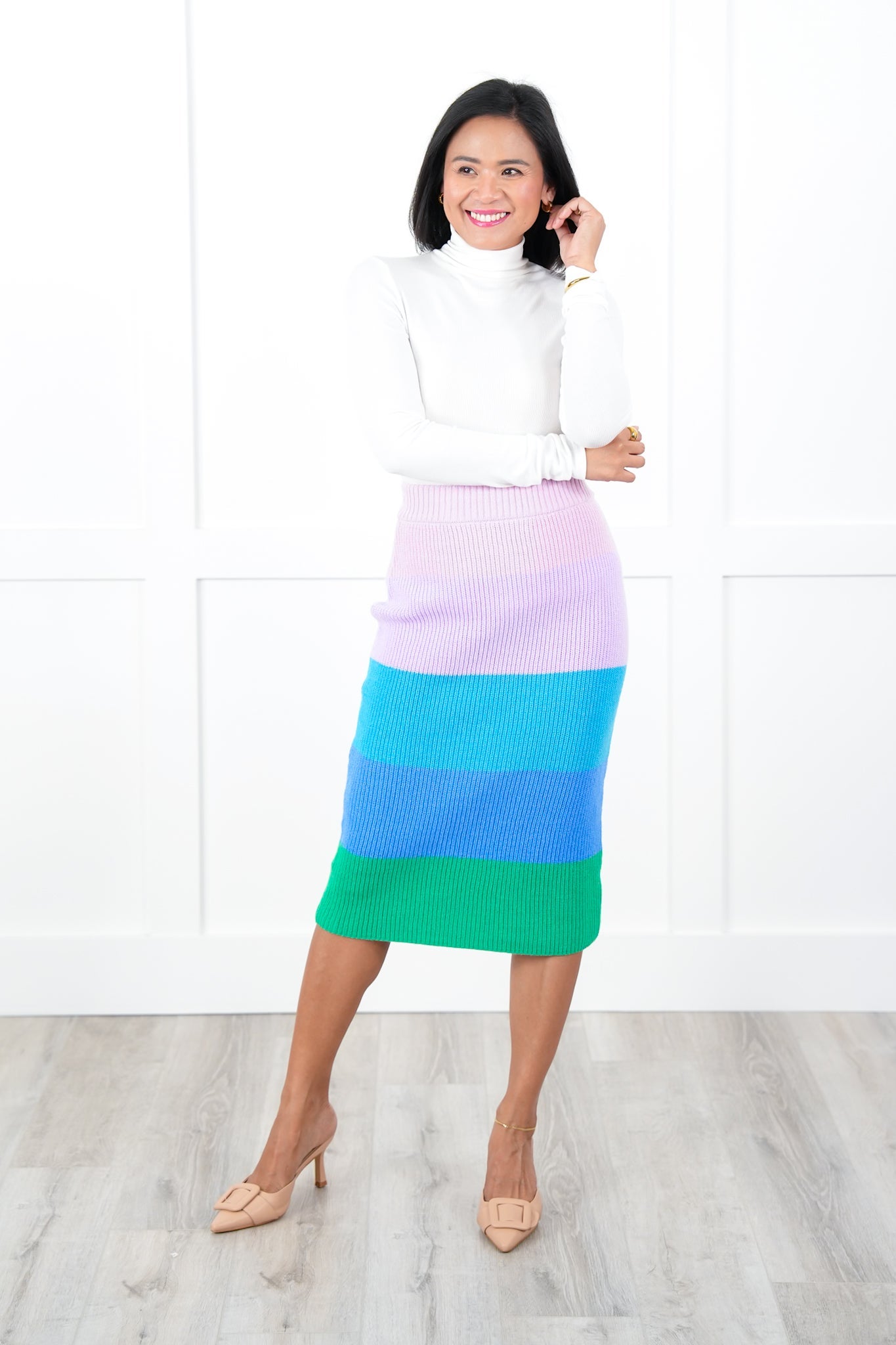 Restock! Color Block Elastic High Waist Midi Sweater Skirt