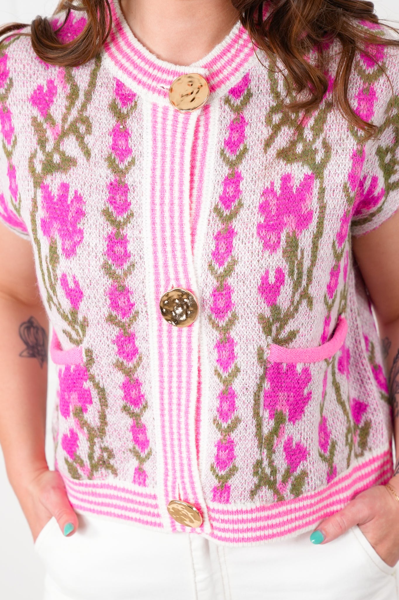 Floral Button Down Sweater Vest