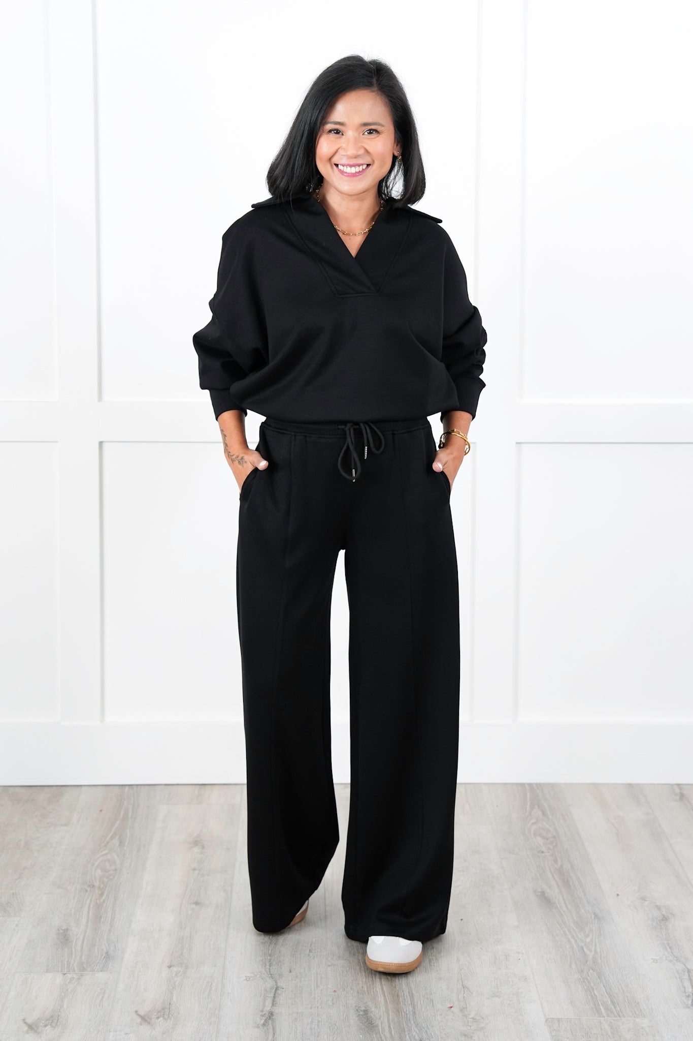 Plus/Reg Solid Soft Knit Elastic Waist Relaxed Pants with Side Pockets