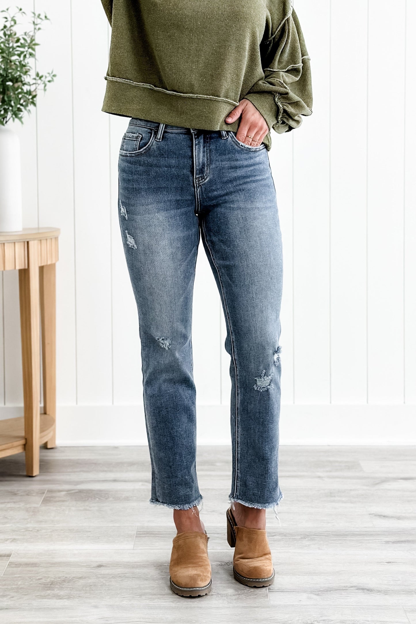 Lovervet High Rise Medium Wash Distressed Straight Leg Jeans
