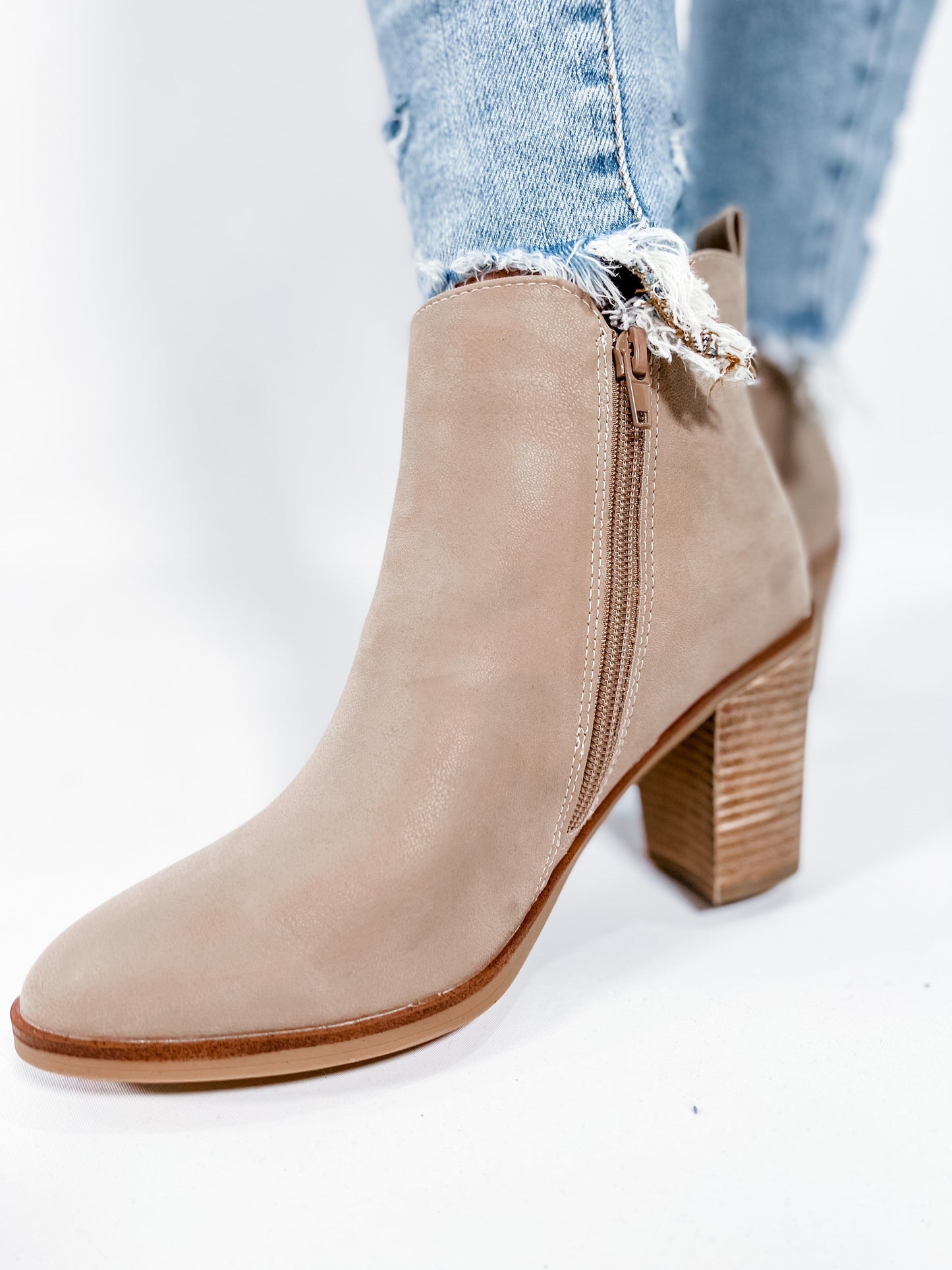 RESTOCK!! MIA Western Inspired Pointed Toe Stone Boot With Block Heel & Side Zipper