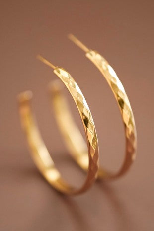 18k Waterproof Non-Tarnish Stainless Steel Hammered Texture Hoops