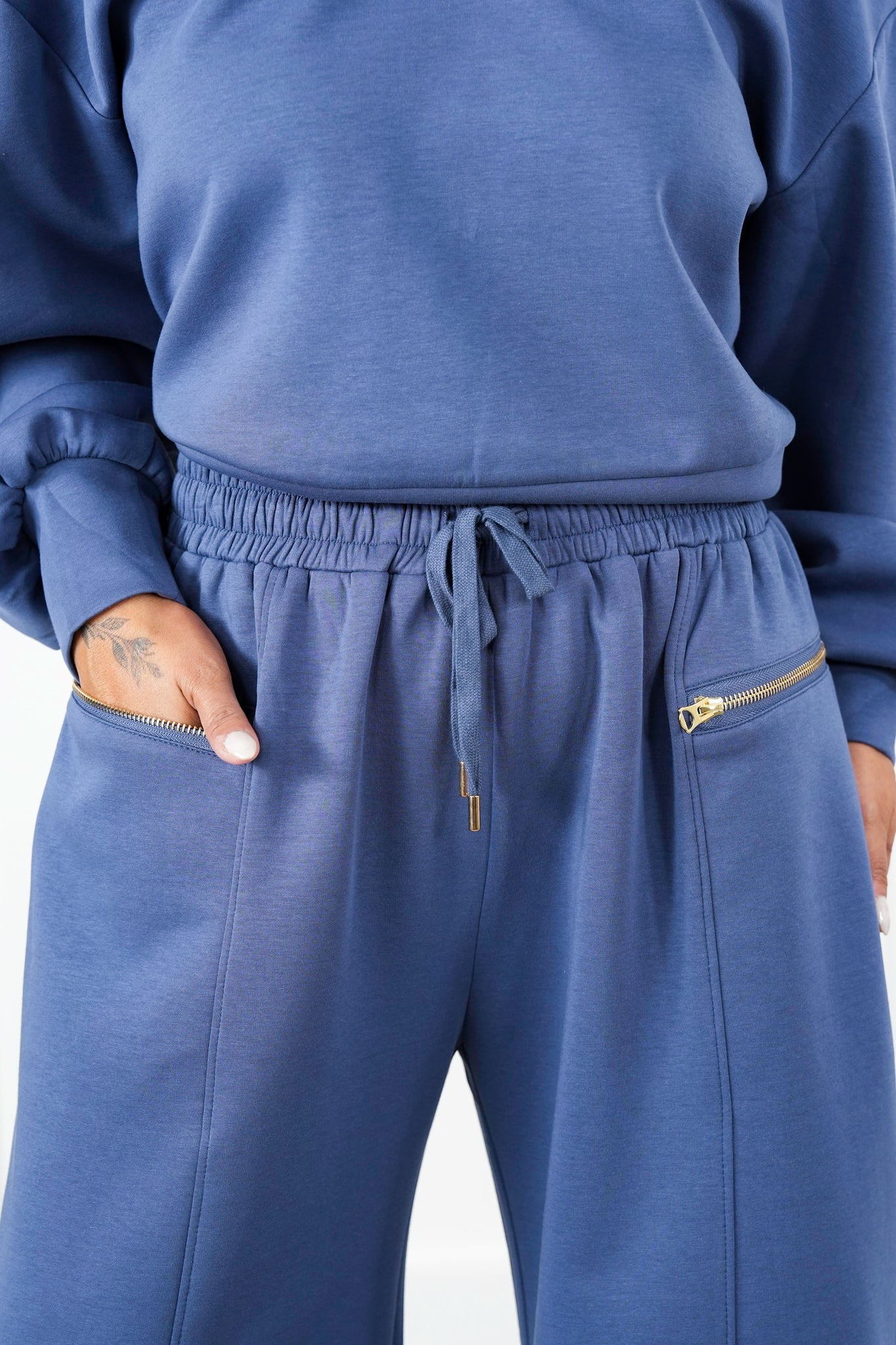 Restock! Soft Elastic Waistband Wide Leg Sweat Pants with Zipper Closure Pockets