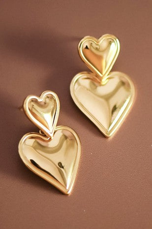 18k Waterproof Non-Tarnish Stainless Steel Heart Drop Earrings