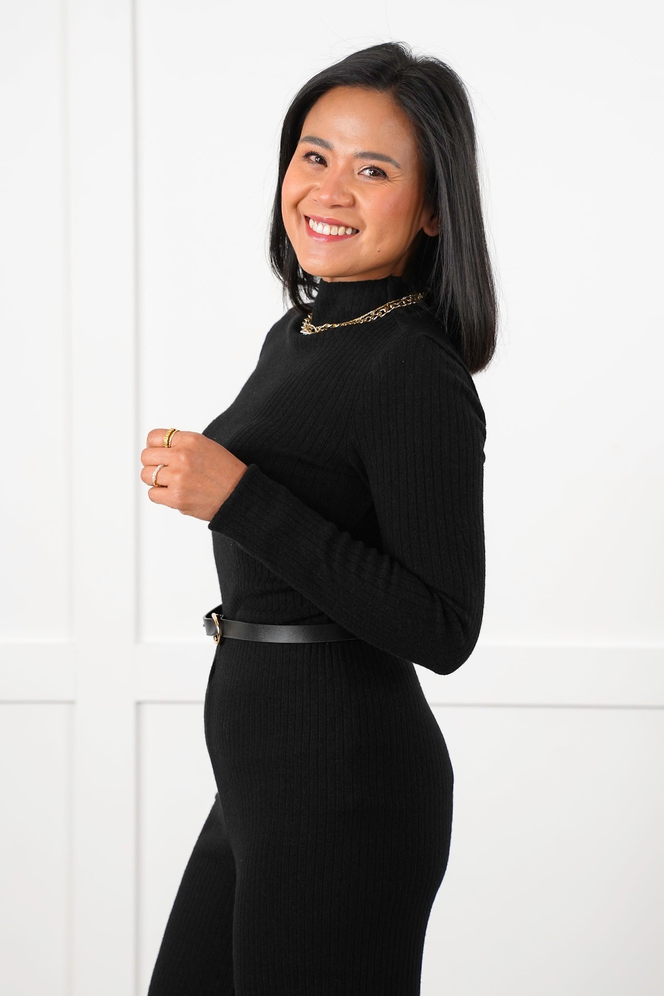 Ribbed Knit Long Sleeve Top and Wide Leg Pants Set