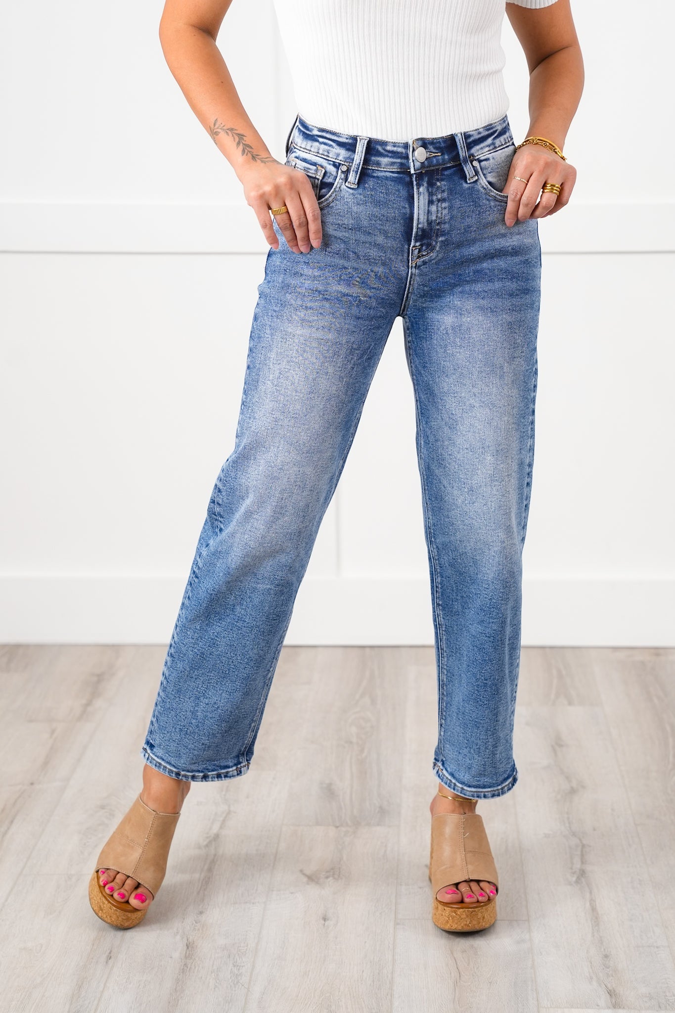 Risen High Rise Medium Wash Boyfriend Jeans