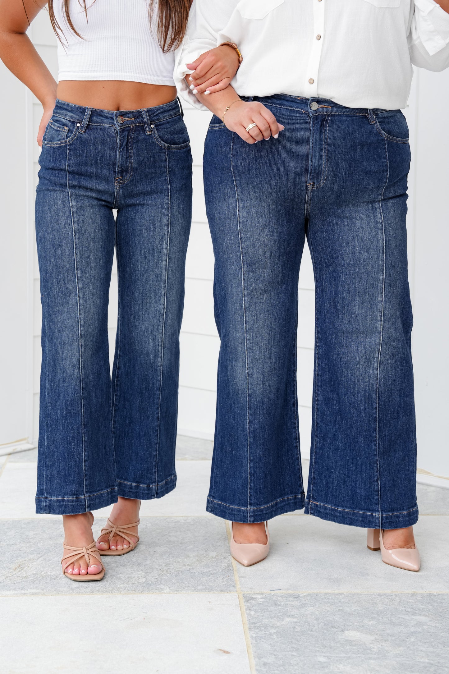 Risen High Rise Dark Wash Cropped Wide Leg Jeans