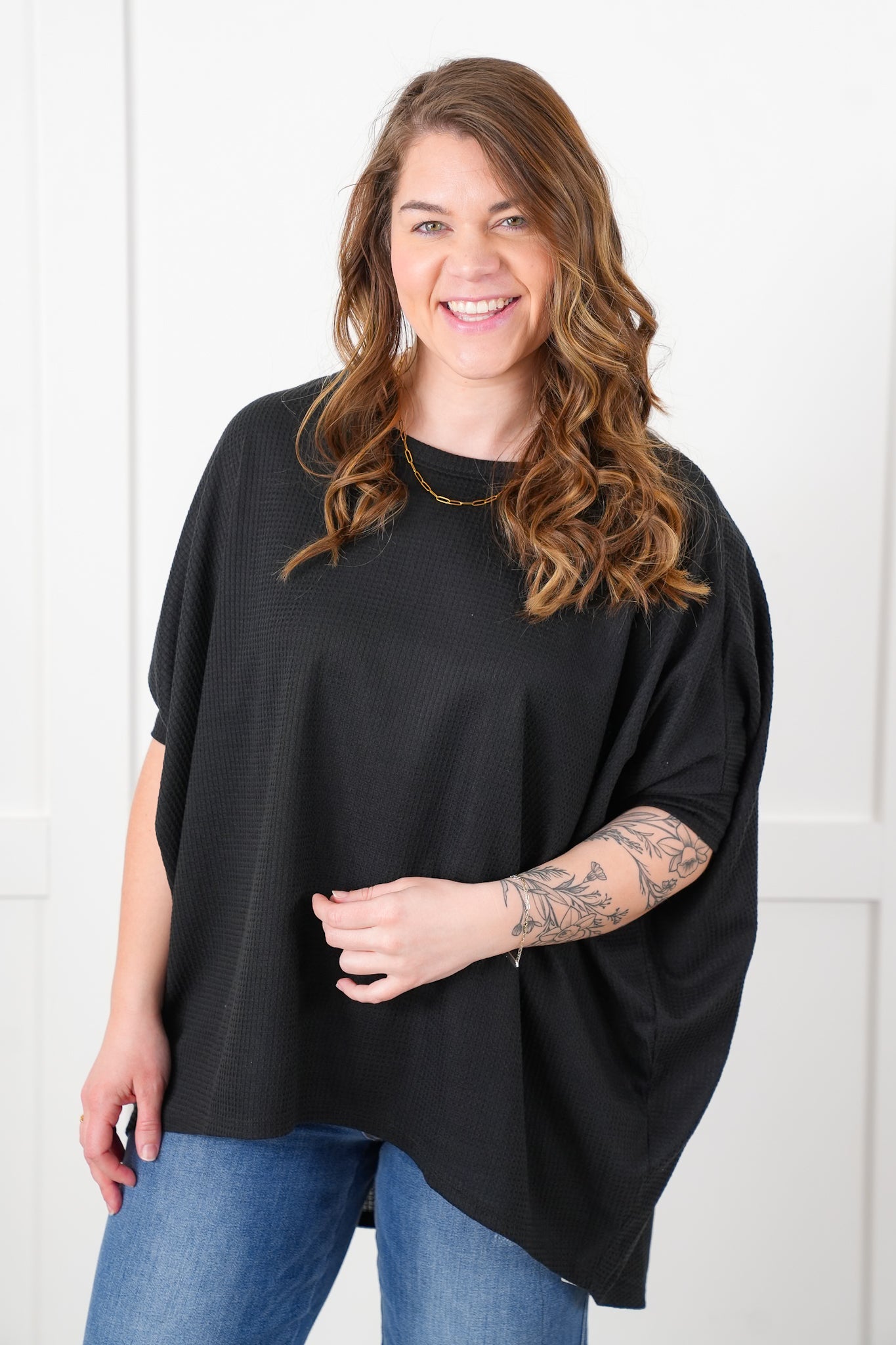 Door Buster! Plus/Reg Thermal Short Dolman Sleeve Round Neck Top