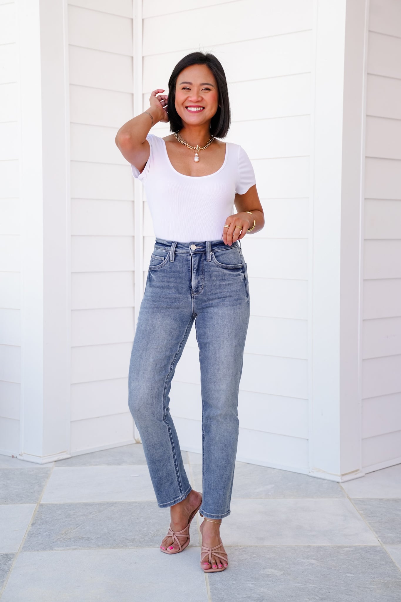 RFM High Rise Medium Wash Slim Straight Leg Jeans