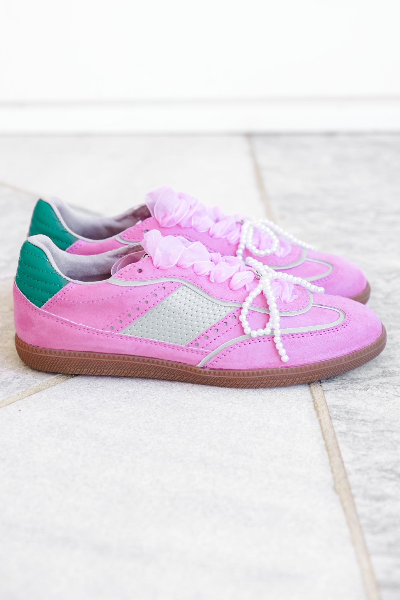 Shu Shop Lace Up Sneaker with Pearl Bow