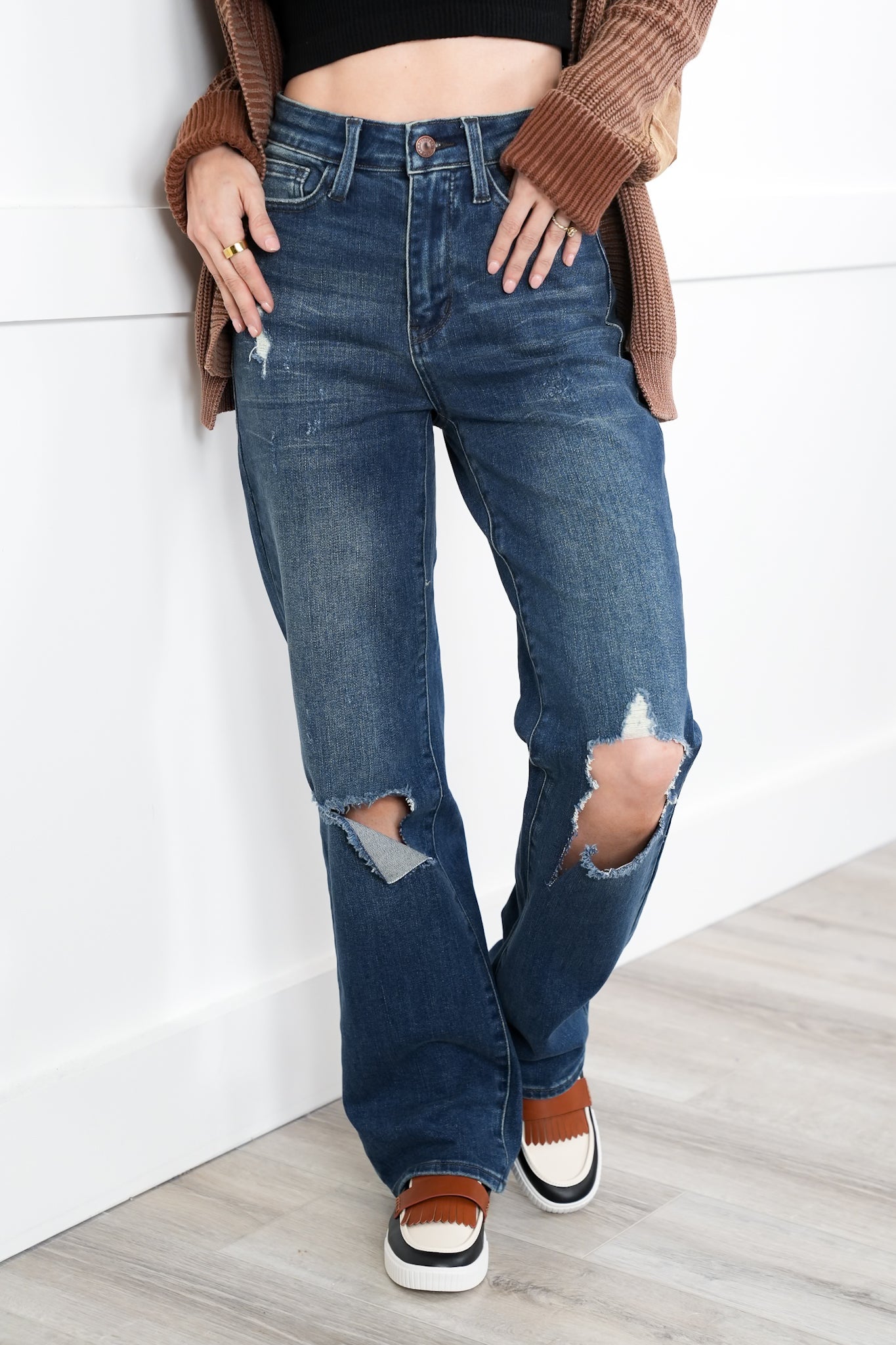 Judy Blue High Rise Dark Wash Ripped Knee Dad Jeans