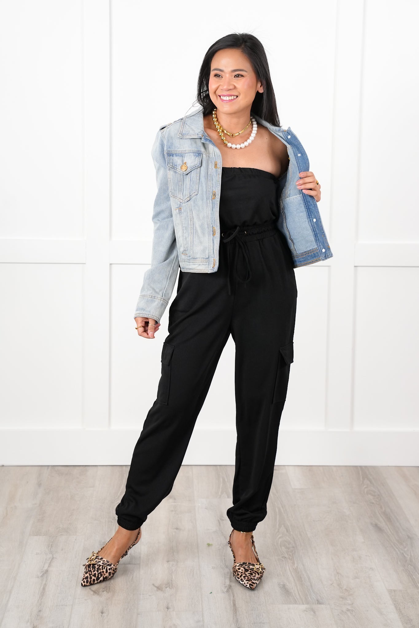 Solid Strapless Cargo Jogger Jumpsuit