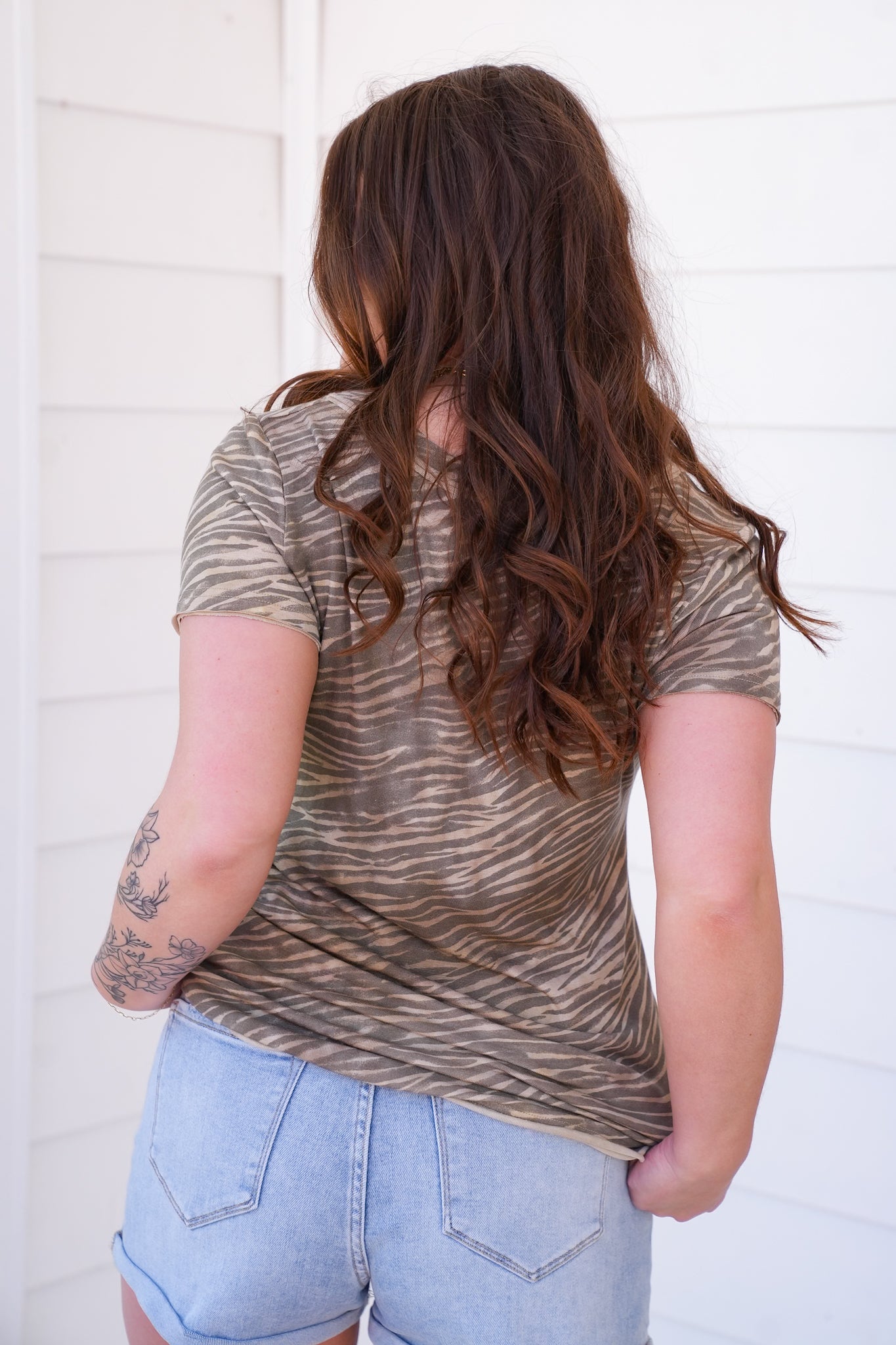 POL Zebra Print Short Sleeve V Neck Top