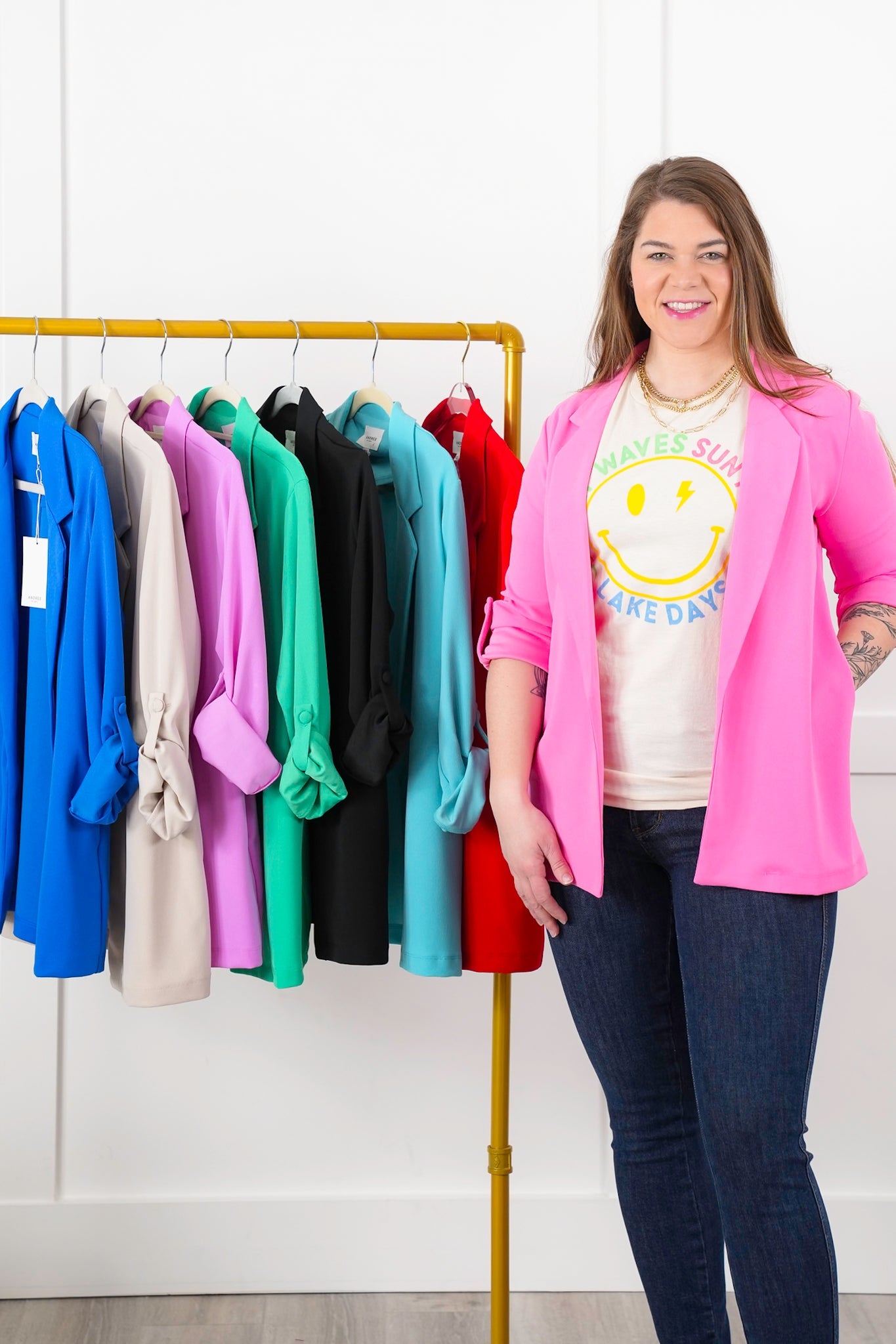Door Buster! Plus/Reg Solid Button Tab Sleeve Open Blazer