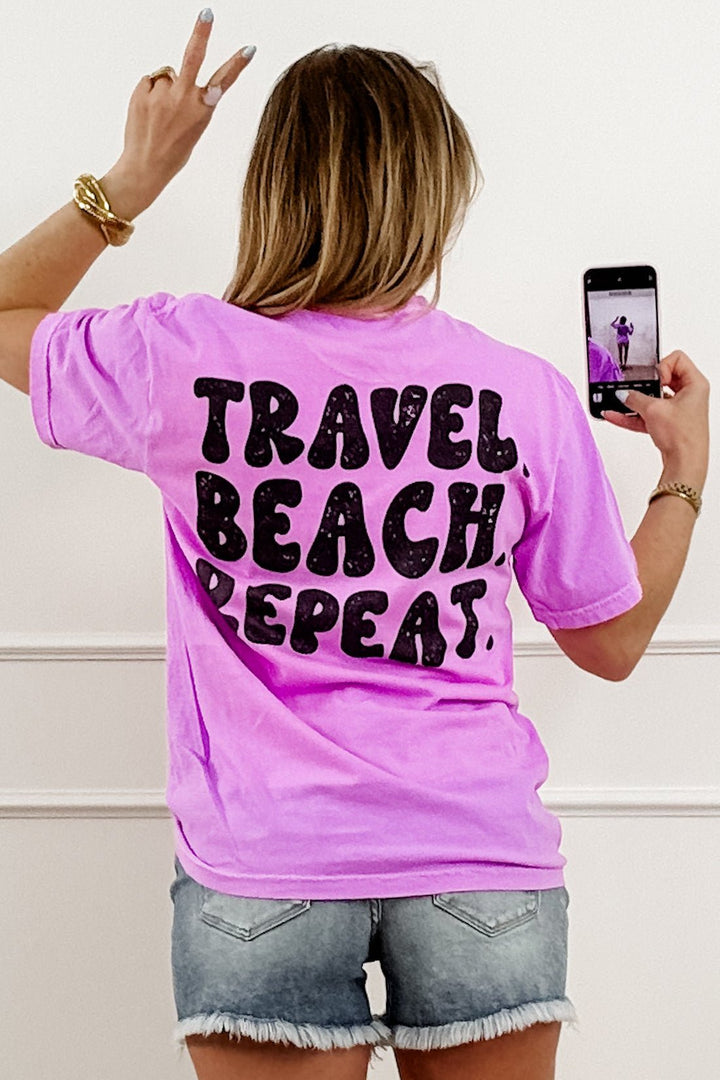 Plus/Reg Short Sleeve "Travel, Beach, Repeat" Graphic Tee - Freckled Poppy