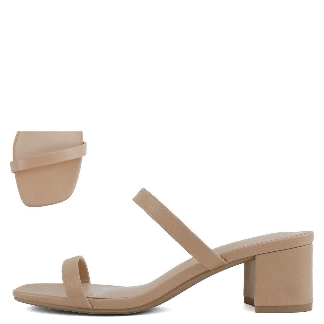 Minimal Two Strap Block Heel Slide