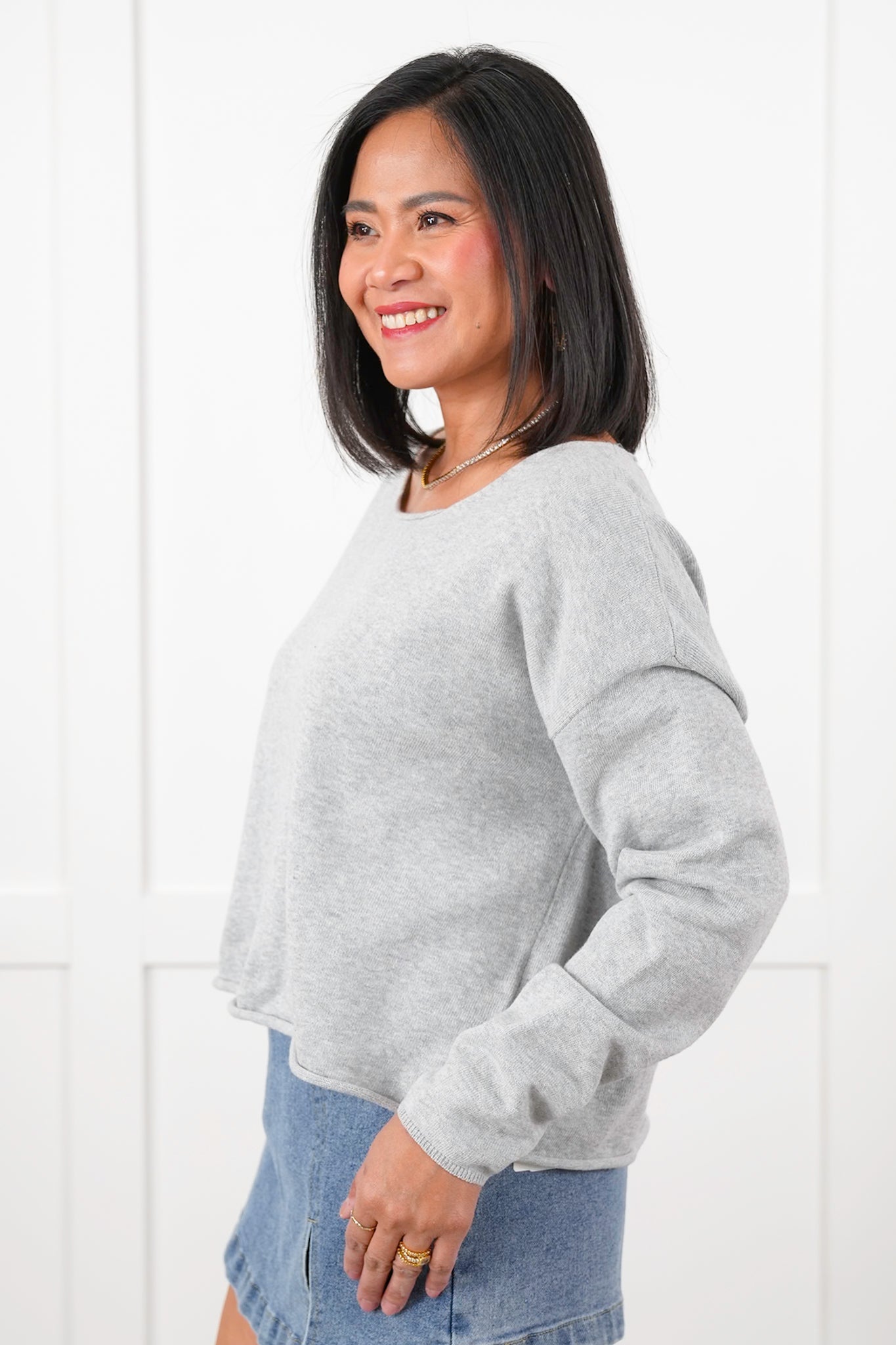Knit Long Sleeve Boat Neck Pullover Top