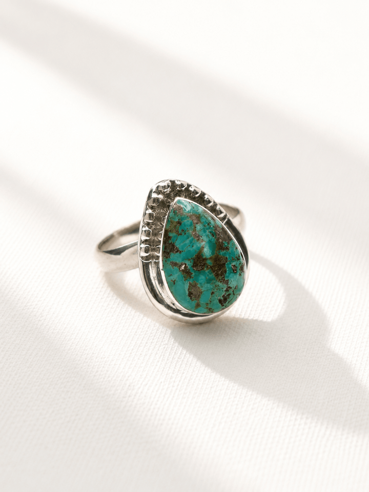 BOHO SOL Turquoise Teardrop Adjustable Ring - Freckled Poppy