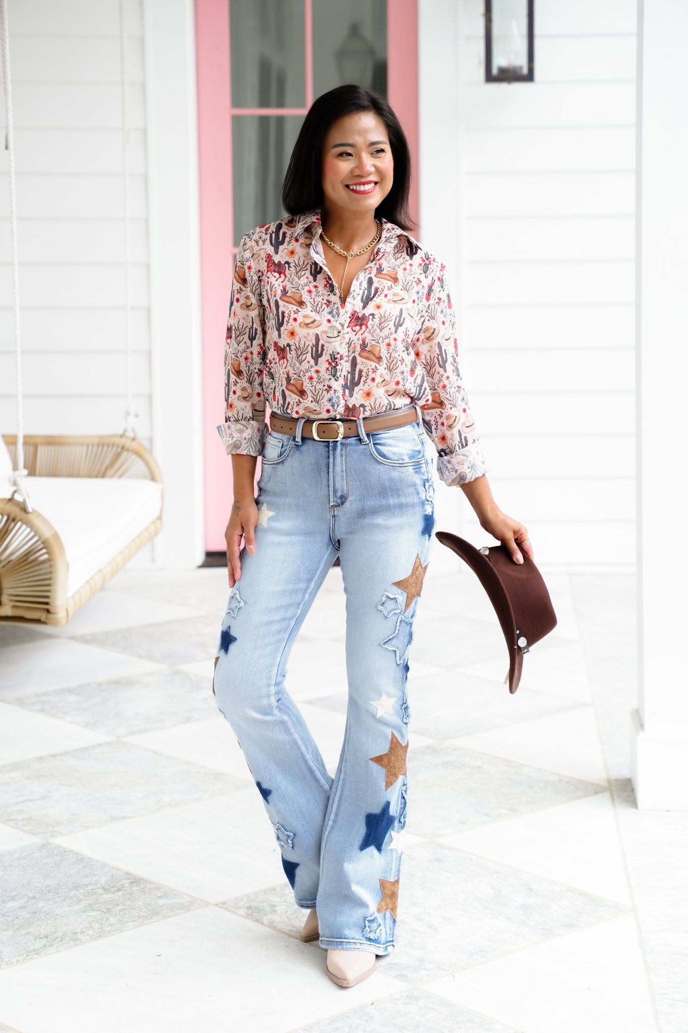 Mineral Wash Denim Jeans with Star Detail