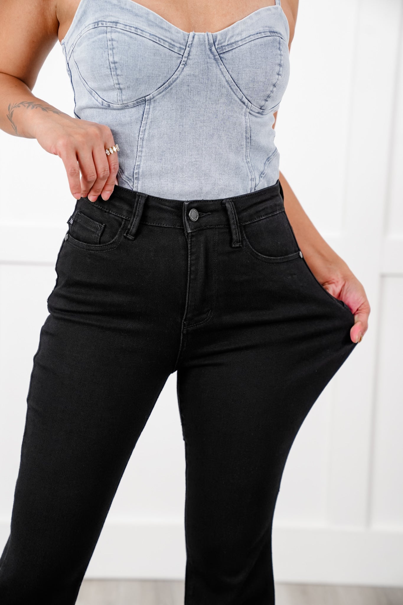 Judy Blue High Rise Black Star Seam Detail Flare Jeans