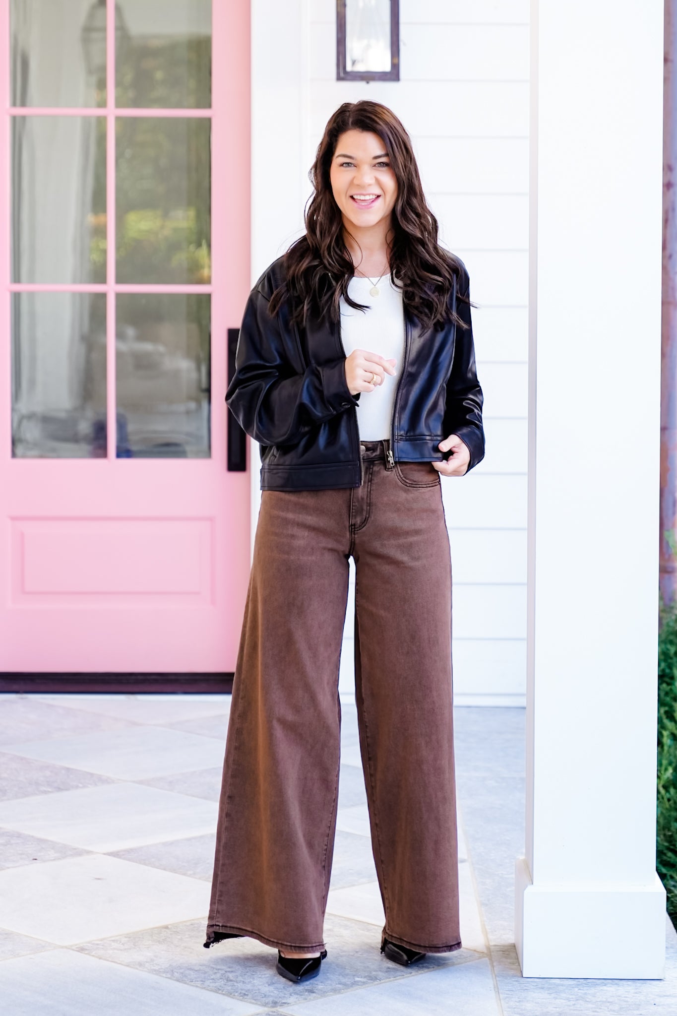 Mica Chocolate Chip High Rise Brown Vintage Wash Wide Leg Jeans
