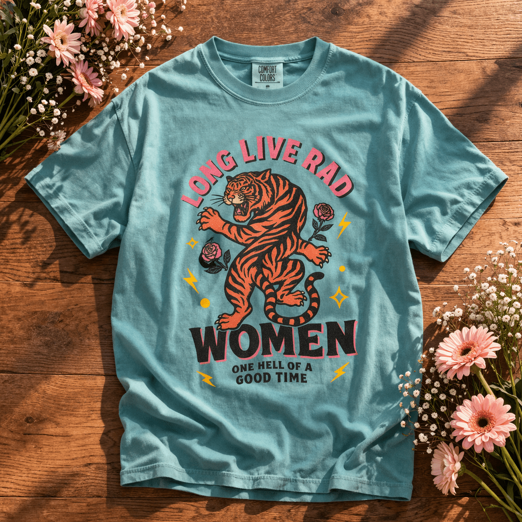 Plus/Reg Short Sleeve "Long Live Rad Women" Tiger Graphic Tee - Freckled Poppy