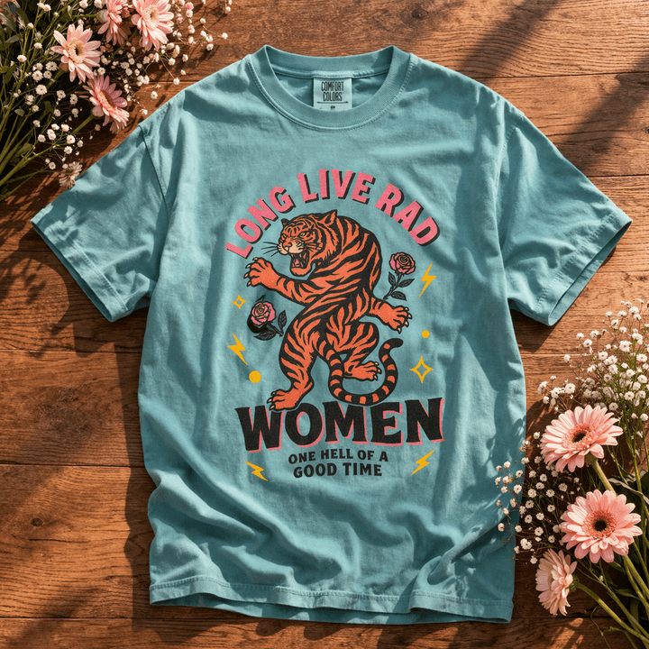 Plus/Reg Short Sleeve "Long Live Rad Women" Tiger Graphic Tee - Freckled Poppy