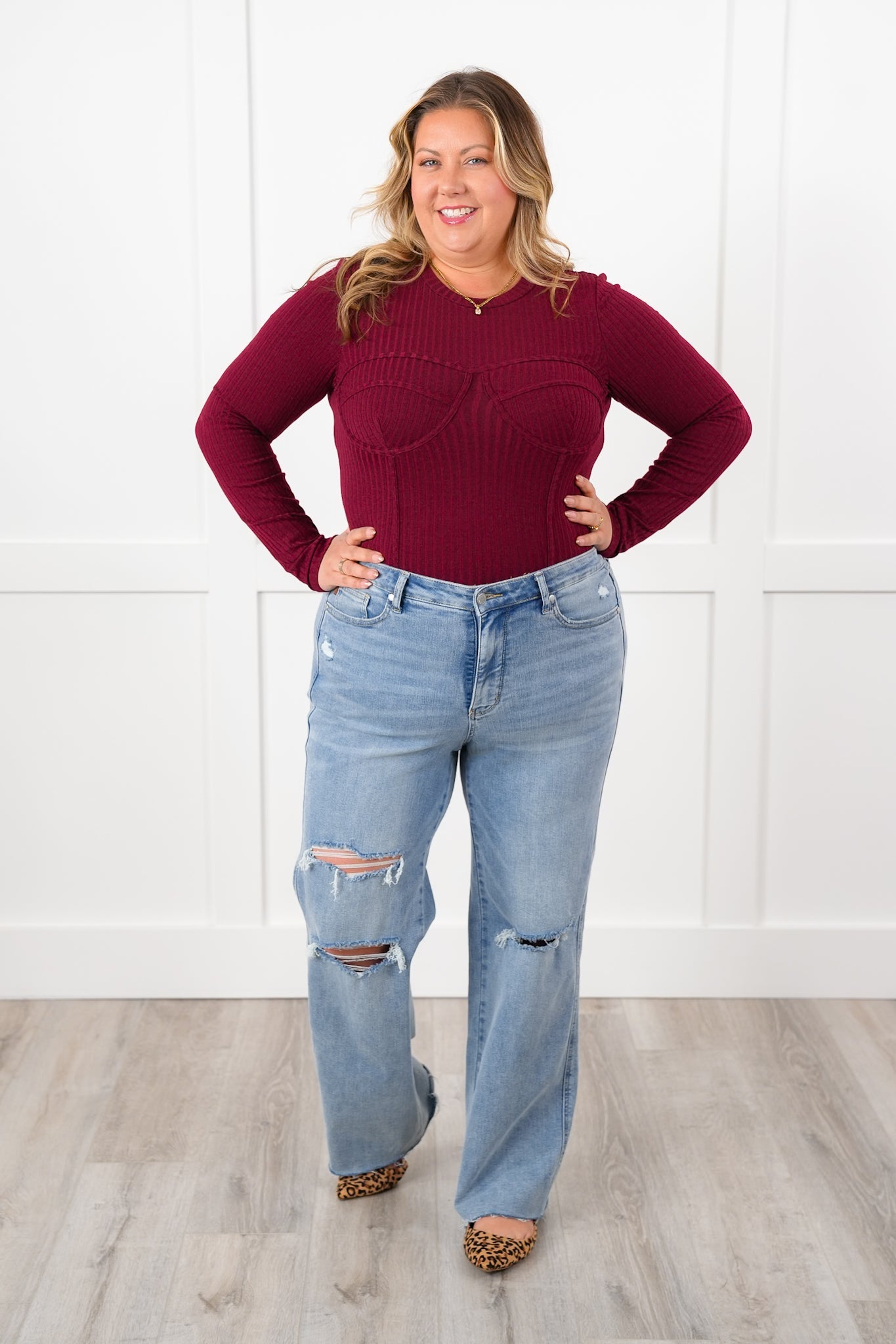 Ribbed Knit Long Sleeve Corset Top