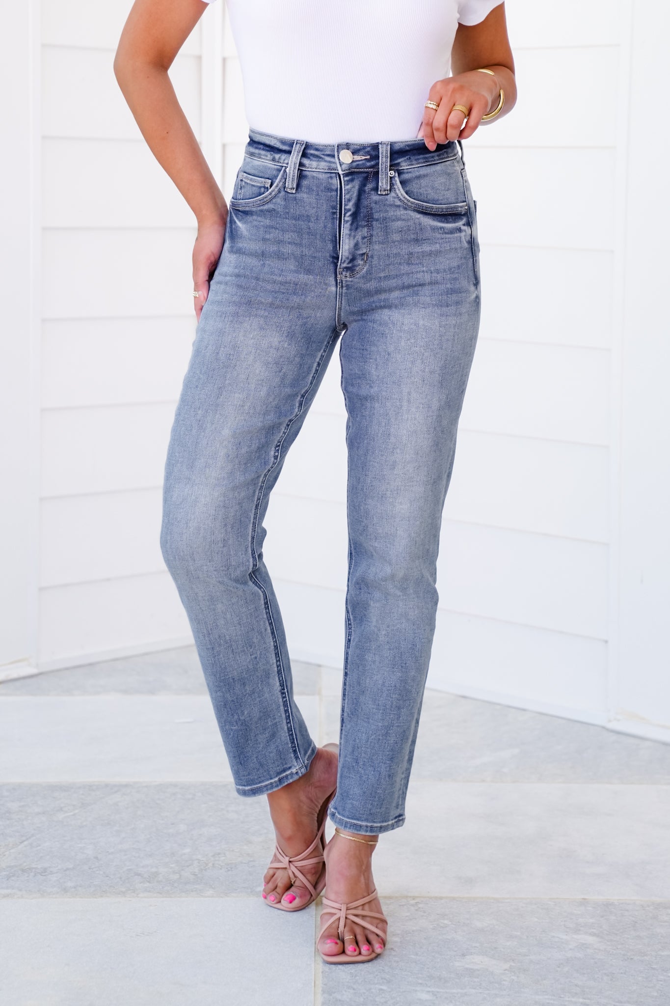 RFM High Rise Medium Wash Slim Straight Leg Jeans