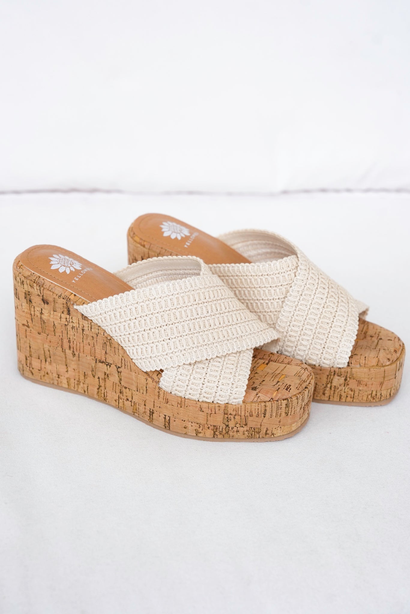 Yellow Box Woven Platform Wedge Sandals with Cork Heel