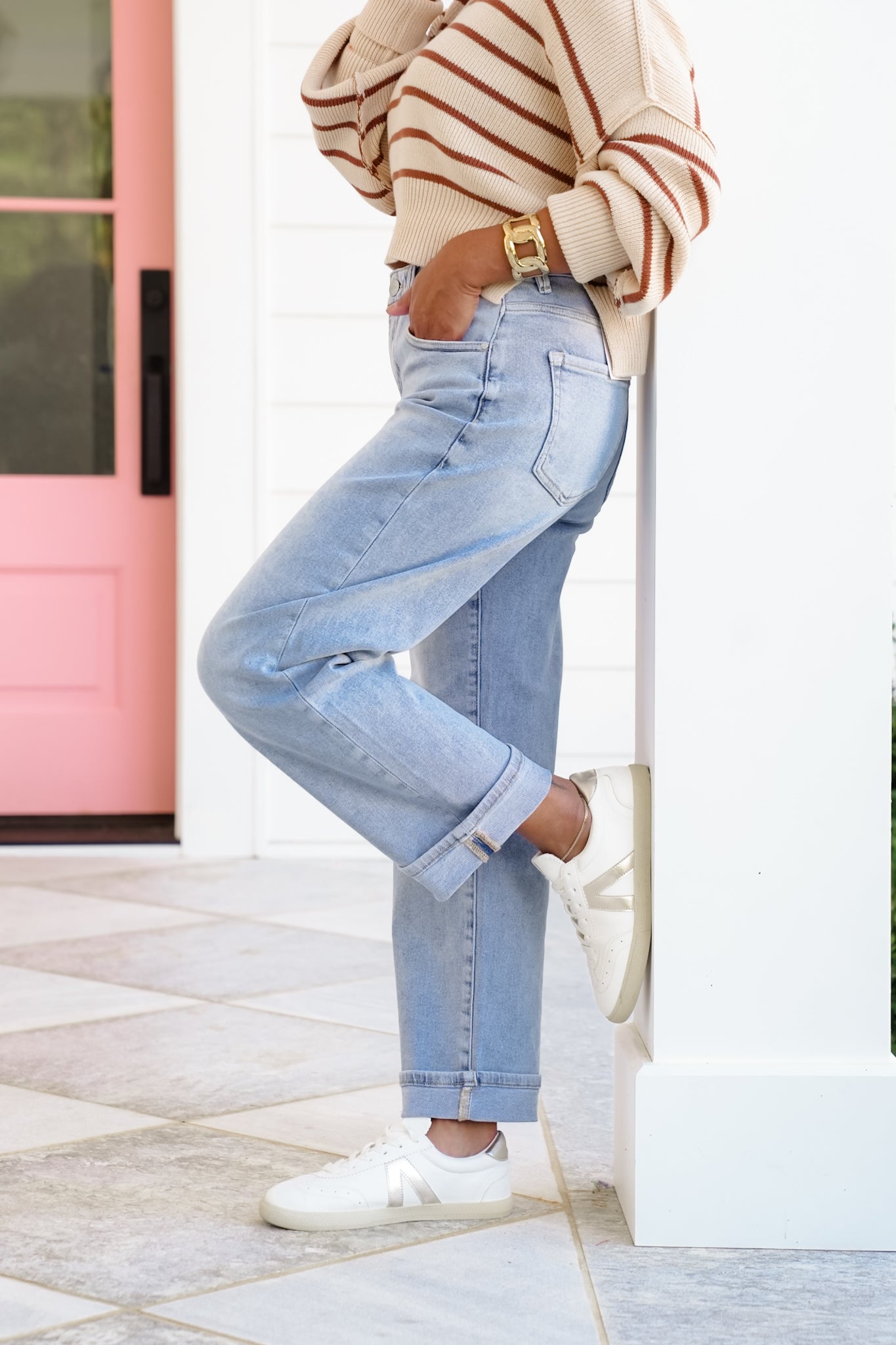 Risen Enchanted High Rise Light Wash Cuffed Barrel Jeans