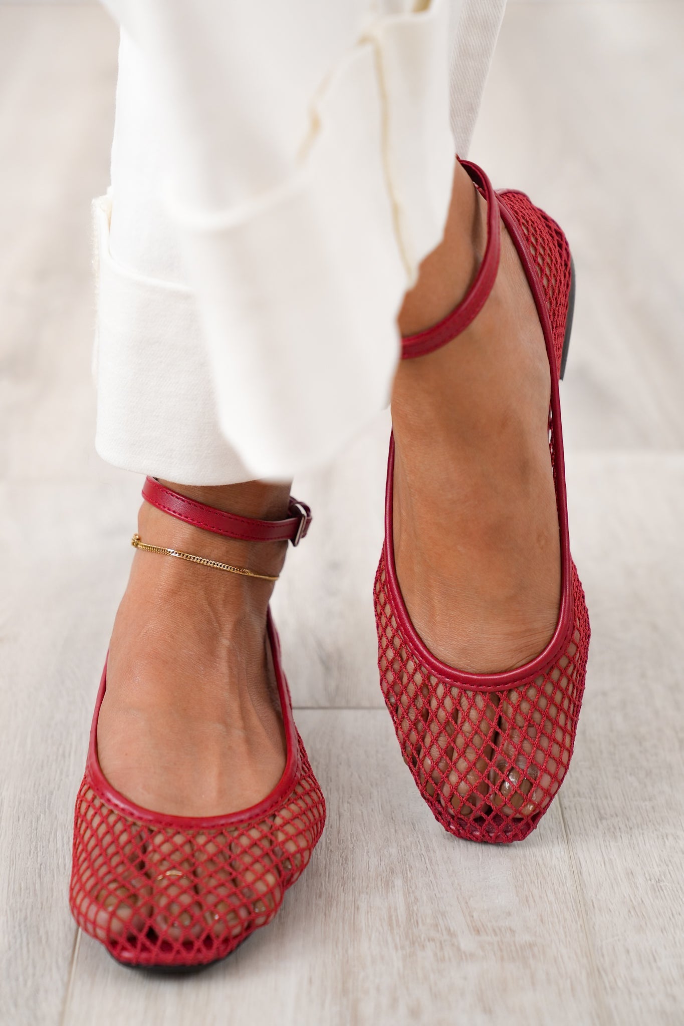MIA Chic Mesh Flats with Ankle Strap