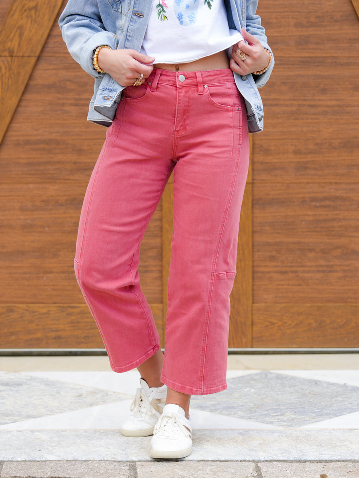 Risen High Rise Brick Cropped Wide Leg Jeans - Freckled Poppy