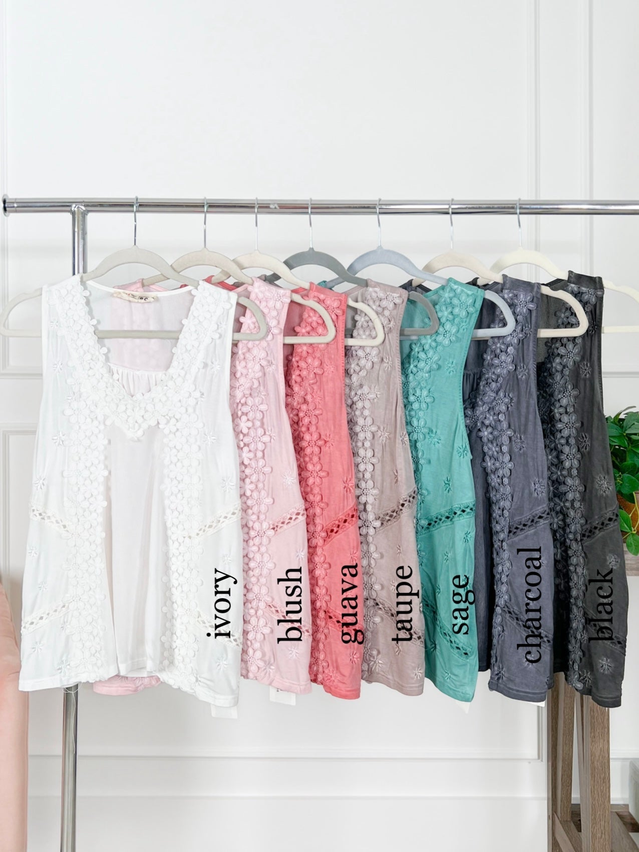 Restocks! POL Sleeveless Tank Top with Floral Embroidery Detail